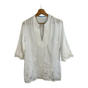 Solitaire Swim Womens size Small White Bohemian Crochet Tunic Cover Up Dress